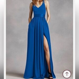 White By Vera Wang V Neck Halter Sash Bridesmaid Dress